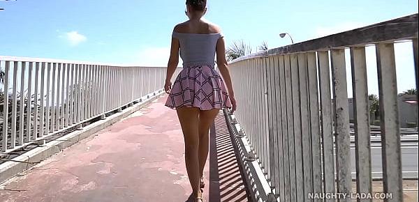  Short skirt and wind. Public flashing...